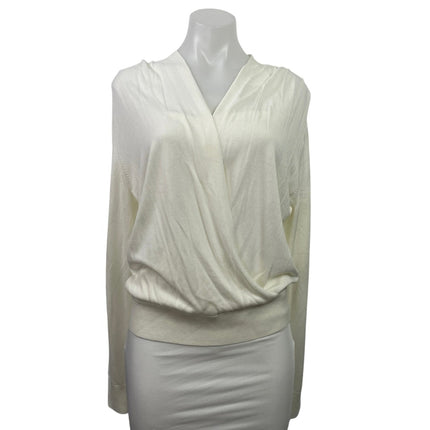 Banana Republic White Long Sleeve V Neck Faux Wrap Surplice Blouse Top Size L