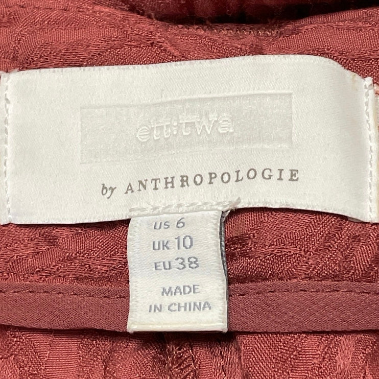 Anthropologie Ett:Twa Aubade Brown Jacquard Belted Tapered Trousers Pants Size 6