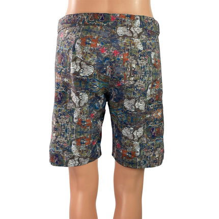 Paste Womens Multicolor Abstract Print Belted Slim Straight Bermuda Shorts Sz 30