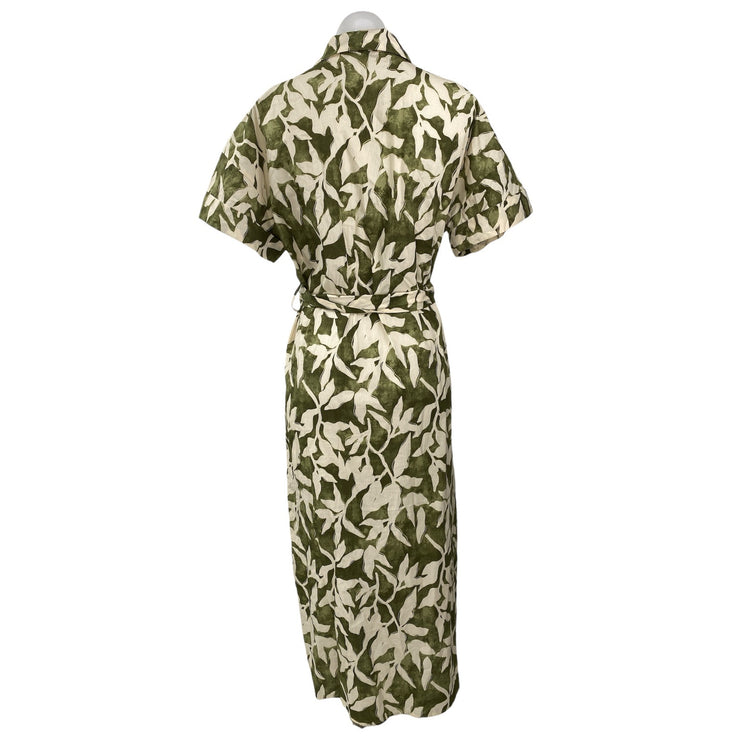 Zara Green Floral Print Short Sleeve Collared Button Down Midi Shirt Dress Sz S