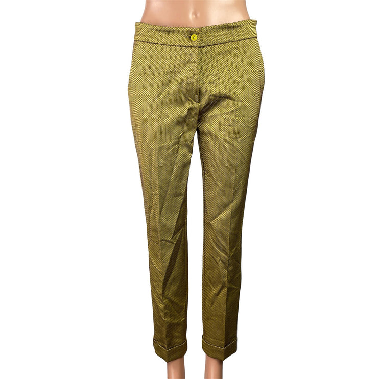 ETRO Green Pink Polka Dots Mid Rise Straight Skinny Trousers Dress Pants Size XS