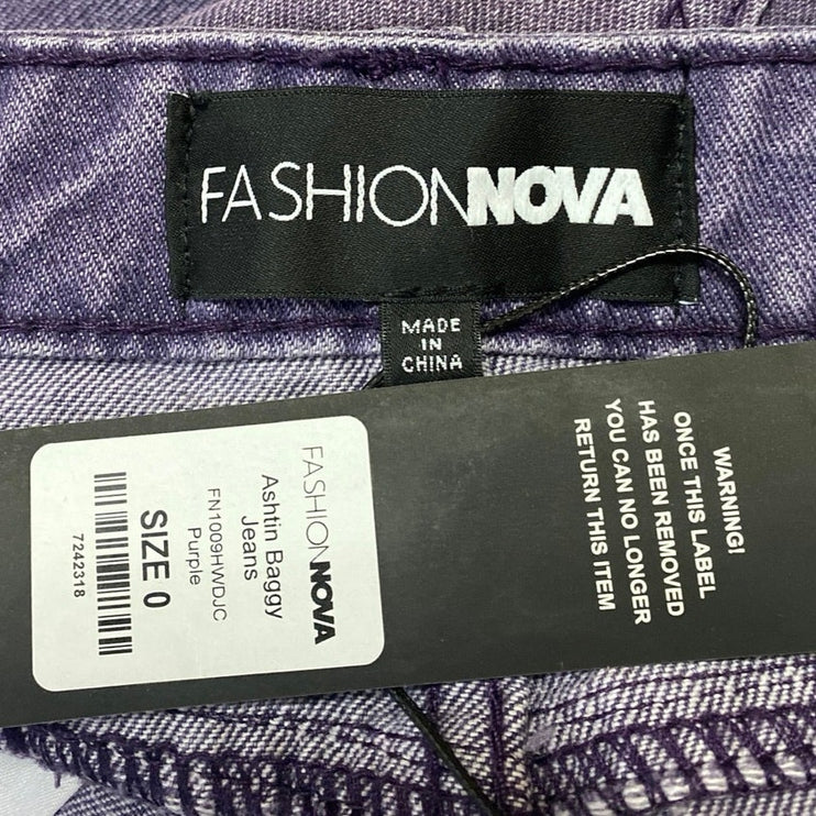 NEW Fashion Nova Ashtin Women's Purple Baggy Bootcut Flared Denim Jeans Size 0