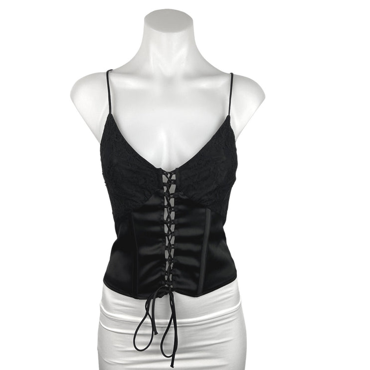 Zara Black Lace Satin Lace-Up Sleeveless V-neck Spaghetti Strap Corset Top XS