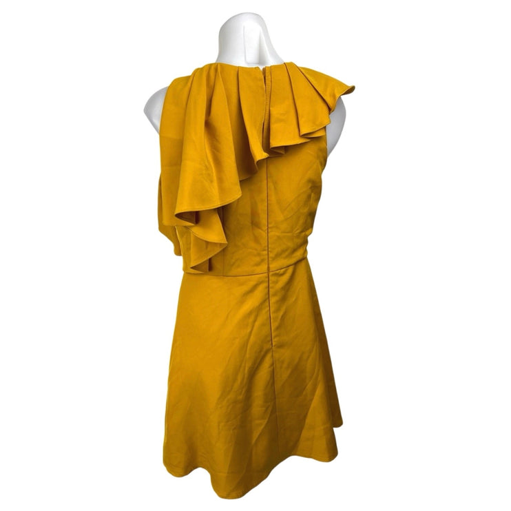 INA Women's Yellow Ruffle Sleeveless Mini Skater A-Line Fit & Flare Dress Size M