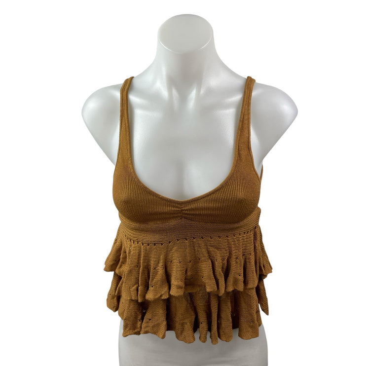 Urban Outfitters Kimchi Blue Callie Ruffle Brown Sleeveless Sweater Tank Top XS