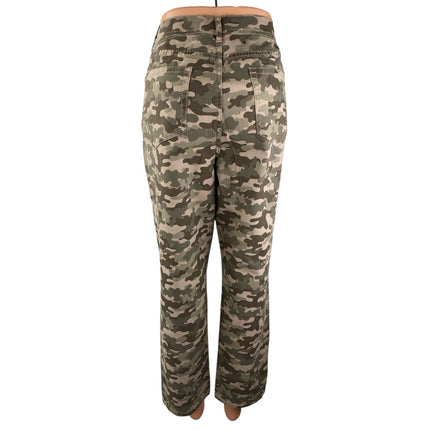D&Co Denim & Co Women's Green Camo Army Military Straight Denim Jeans Size 14