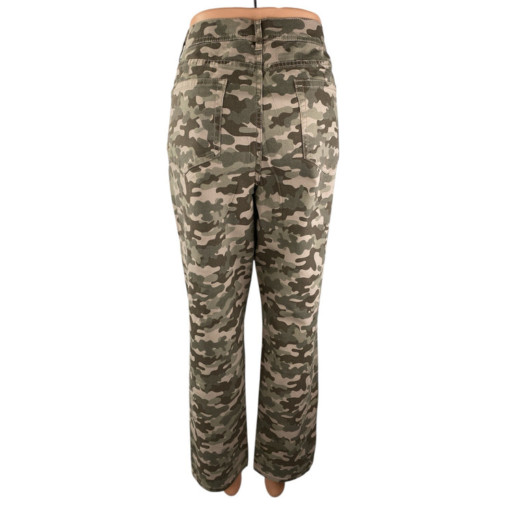 D&Co Denim & Co Women's Green Camo Army Military Straight Denim Jeans Size 14