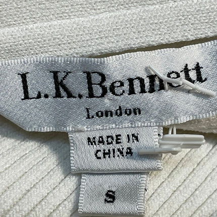 L.K. Bennett White Mock Neck Ribbed Knit 3/4 Sleeve Peplum Sweater Top Size S