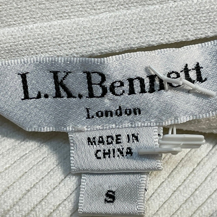 L.K. Bennett White Mock Neck Ribbed Knit 3/4 Sleeve Peplum Sweater Top Size S