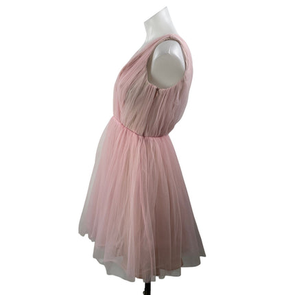 Zara Women's Pink Tulle Sleeveless V Neck Pleated Prom Fit & Flare Mini Dress S