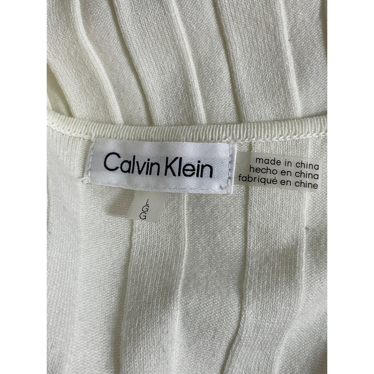 NEW Calvin Klein Women's Cream Ribbed Long Sleeve Wrap Sweatshirt Sweater Top L