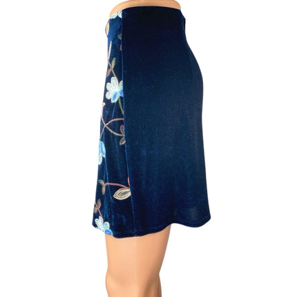 Mi Ami Women's Blue Floral Velvet Velour High Waist Zipper Mini A-Line Skirt M
