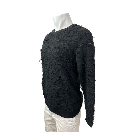 Zara Men's Black Fringe Textured Long Sleeve Crew Neck Knit Sweater Top Size S