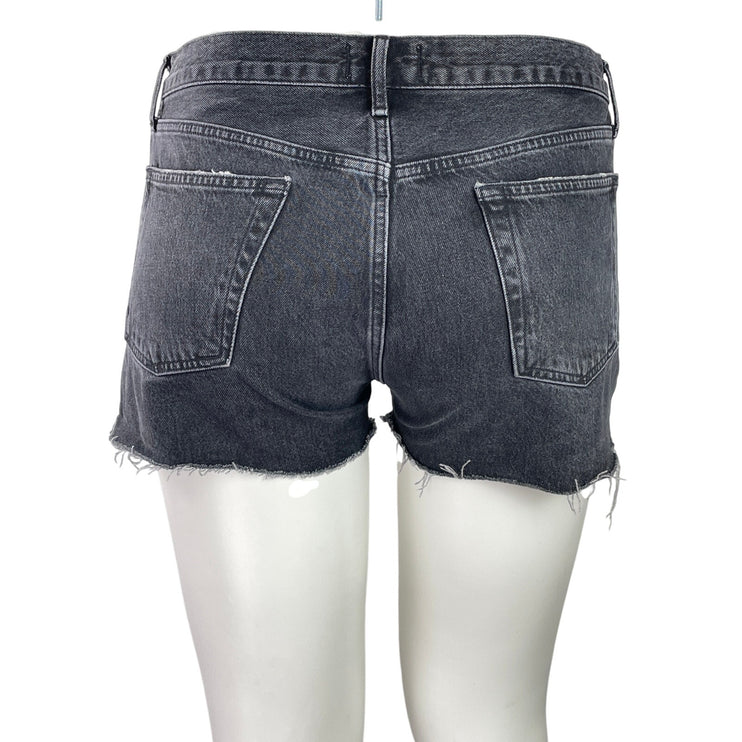 AGOLDE Women's Black High Rise Frayed Raw Hem Cutoff Denim Jeans Shorts Sz 32