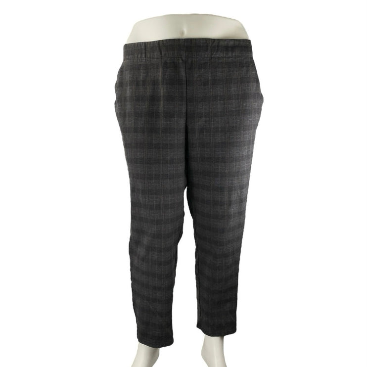 Max Studio Black Gray Plaid Pull On High Rise Straight Trousers Pants Size 3XL