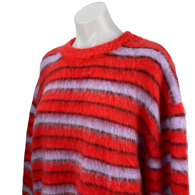 Mnml Women's Red Purple Striped Wool Long Sleeve Eyelash Knit Sweater Top Size M
