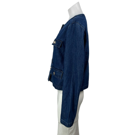 Ann Taylor Blue Long Sleeves Patch Pocket Cropped Denim Jean Coat Jacket Size S