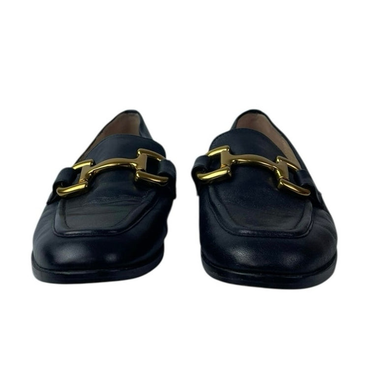 Boden Iris Snaffle Black Leather Gold Accent Slip On Flats Loafers Shoes 37 US 6