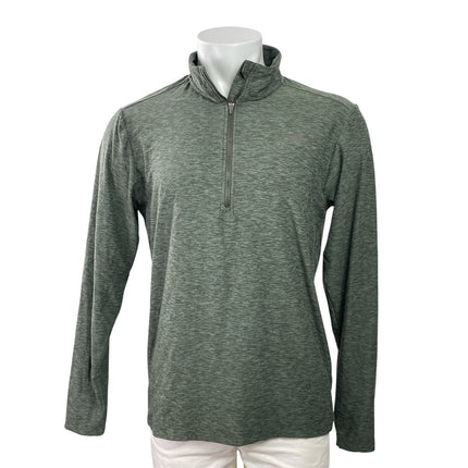 New Balance Dry Men's Green Heather Quarter Zip Long Sleeve Polo Shirt Top Sz L