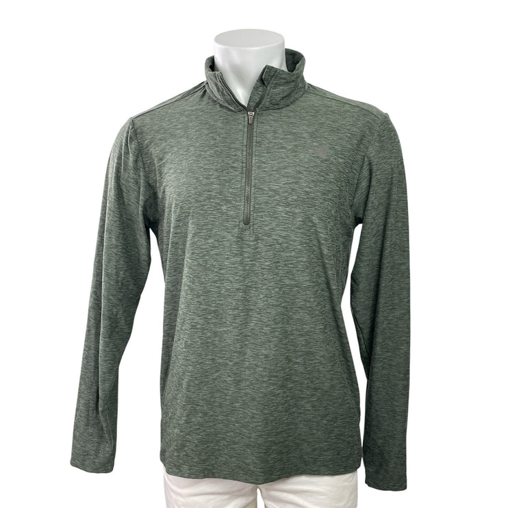 New Balance Dry Men's Green Heather Quarter Zip Long Sleeve Polo Shirt Top Sz L