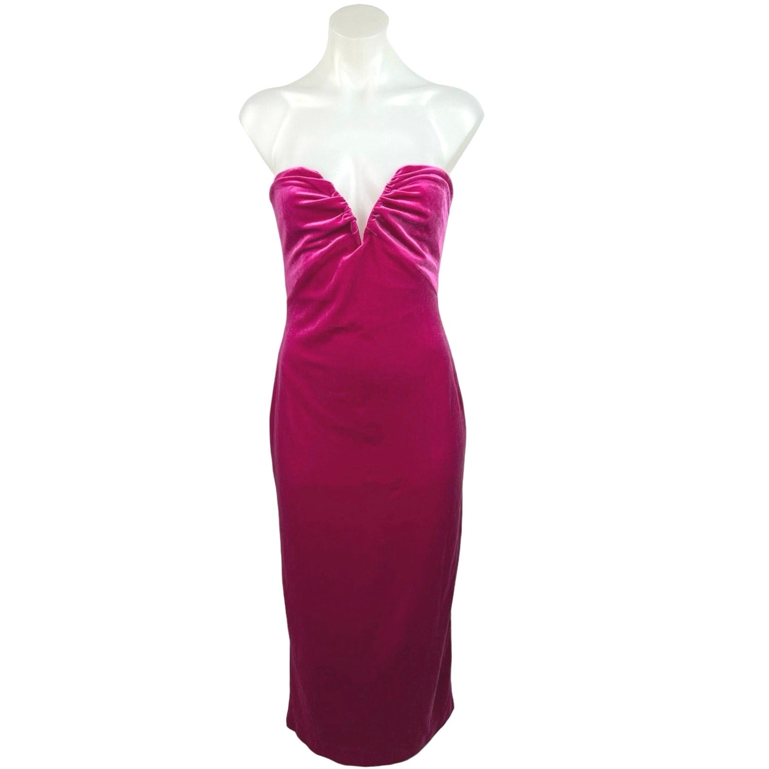 ZARA Women's Velvet Pink Sleeveless Back Zipper Sweetheart Neck Midi D Brie ZARA Women's Velvet Pink Sleeveless Back Zipper Sweetheart Neck Midi D Brie