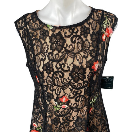 NEW Gabby Skye Black Lace Floral Embroidered Sleeveless Mini Fit & Flare Dress 6