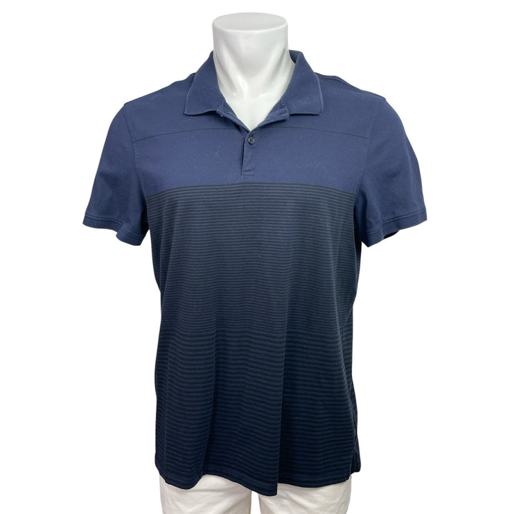 Calvin Klein Men's Navy Blue Black Striped Short Sleeve Golf Polo Shirt Top XL