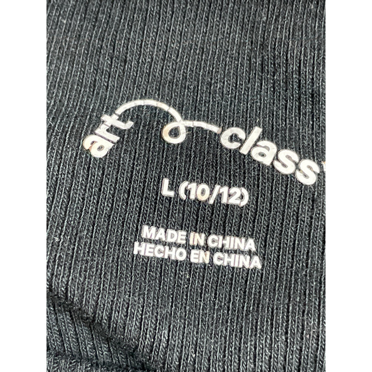 Art Class Hibiscus Embroidery Black Ribbed Crop Crew Neck Baby Tee T-Shirt Top L