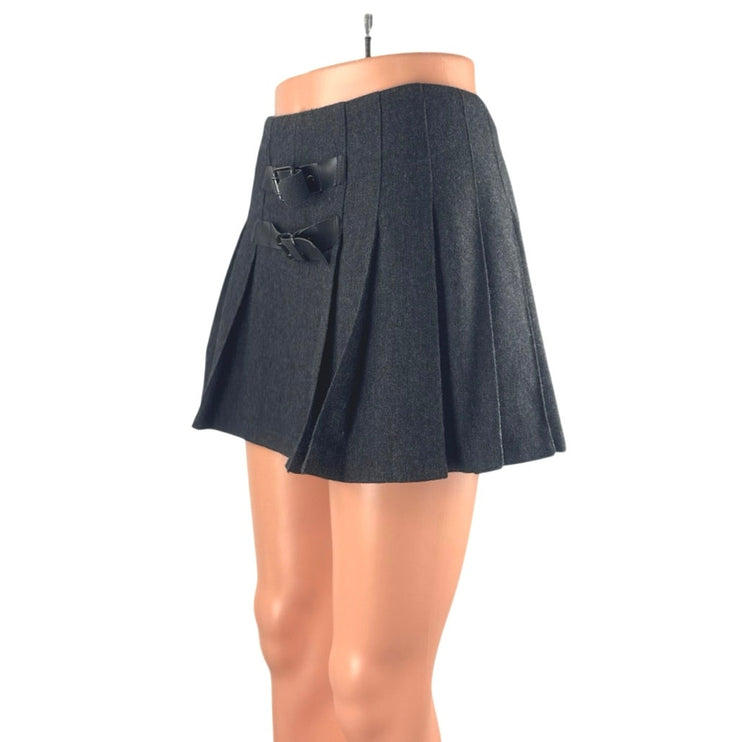Zara Black Wool Pleated Buckle Belt Strap Gothic Punk A Line Mini Skirt Size 4