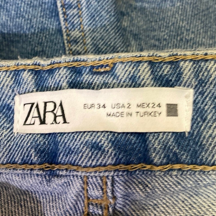 Zara Women's Blue High Waisted Straight Wide Leg Cargo Denim Jeans Pants Size 2