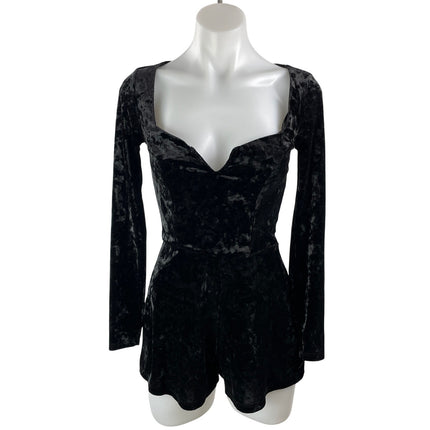 Urban Outfitters Sasha Crushed Black Long Sleeves Velvet Jumpsuit Romper Sz XS