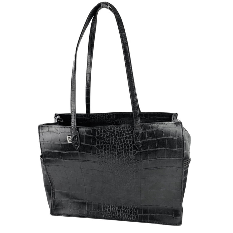 BEIS The Work Tote Large Black Croc Faux Vegan Leather Crosbody Strap Tote Bag