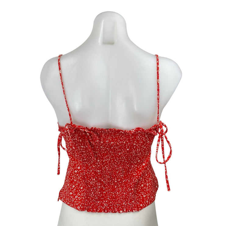 Zara Womens Red Floral Sweetheart Sleeveless Bustier Corset Crop Cami Tank Top M