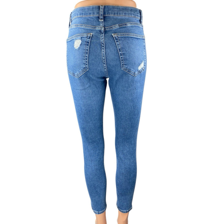 Topshop Jamie Womens Blue Distressed High Rise Cropped Skinny Denim Jeans Sz 28