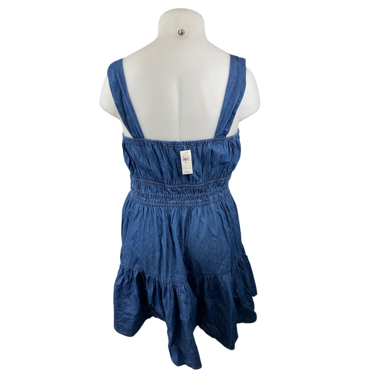 NEW Gap Blue Sleeveless Tiered Ruffle Chambray Denim Jean Mini Blouson Dress XL