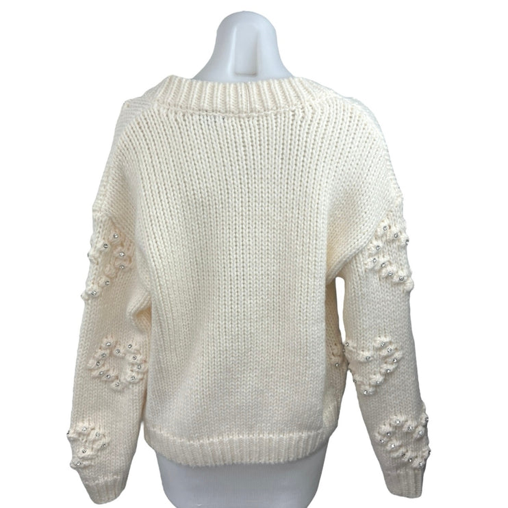 Self-Same Women's White Knitted Long Sleeve Button Up Cardigan Sweater Top Sz S