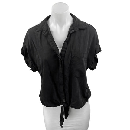 Cloth & Stone Black Collared Short Sleeve Button Down Crop Blouse Shirt Top Sz S