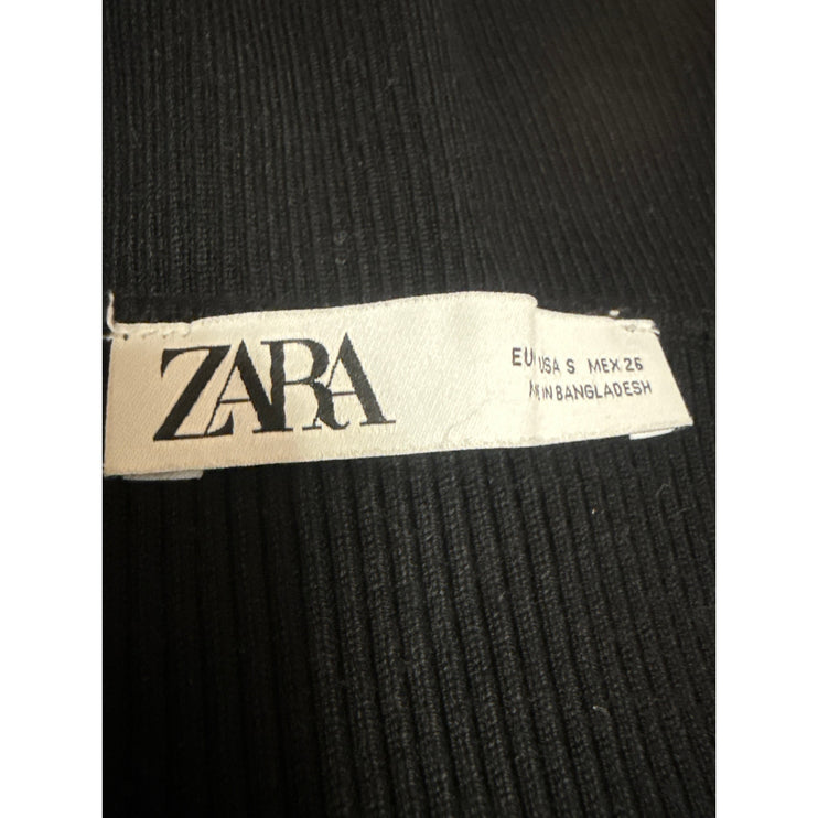Zara Women's Black Ribbed Knit Half Sleeve Square Neck Button Crop Top Size S
