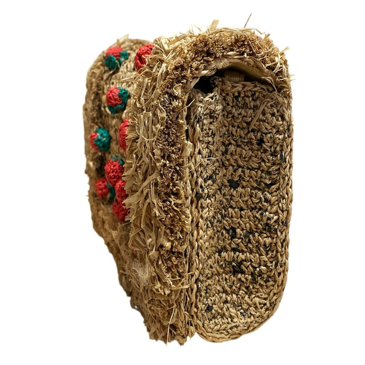 NEW Zara Raffia-Effect Beige Tan Strawberry Crossbody Boho Basket HandBag OS