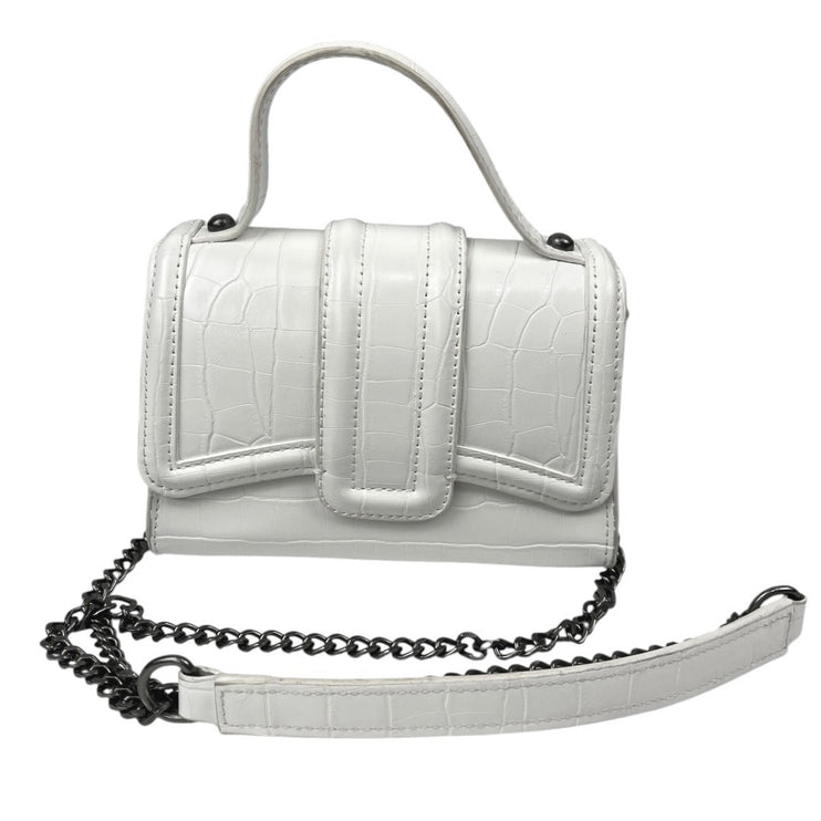 Zara Women's White leather Croc Embossed Chain Strap Satchel Crossbody Bag