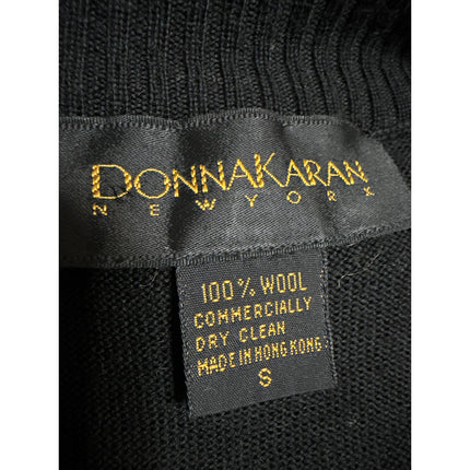 Donna Karan 100% Wool Black Open Front Long Sleeve Knit Cardigan Sweater Size S