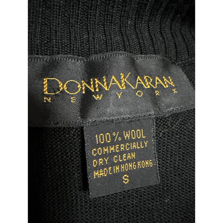 Donna Karan 100% Wool Black Open Front Long Sleeve Knit Cardigan Sweater Size S