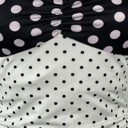 Niihai Black White Polka Dots Bustier Colorblock Long Sleeve Crop Top Size XS