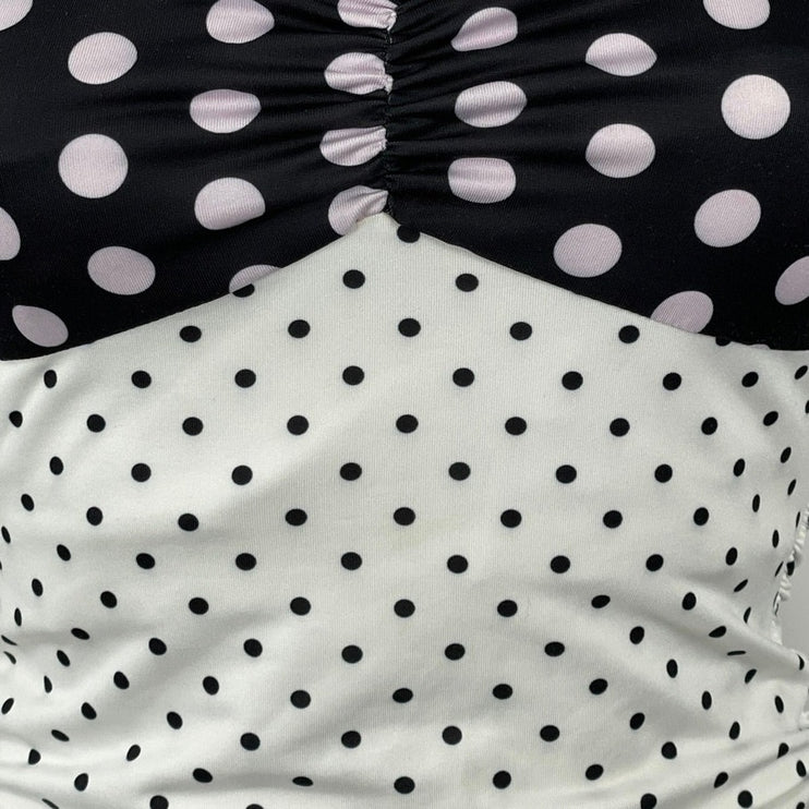 Niihai Black White Polka Dots Bustier Colorblock Long Sleeve Crop Top Size XS
