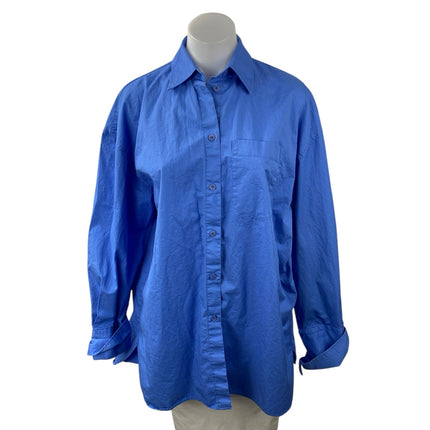 Zara Women's Royal Blue Collared Long Sleeve Button Down Shirt Blouse Top Sz XS