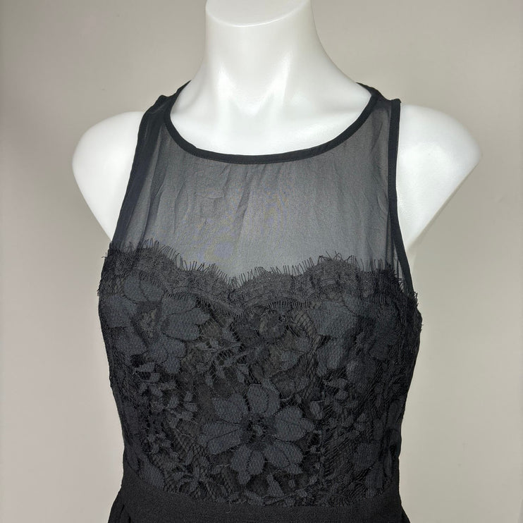 BCBGeneration Women's Black Floral Lace Sheer Mesh Sleeveless Mini Dress Size 6