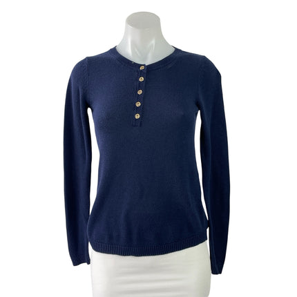 Lilly Pulitzer Womens Blue Long Sleeve Button Henley Pullover Sweater Top Sz XS