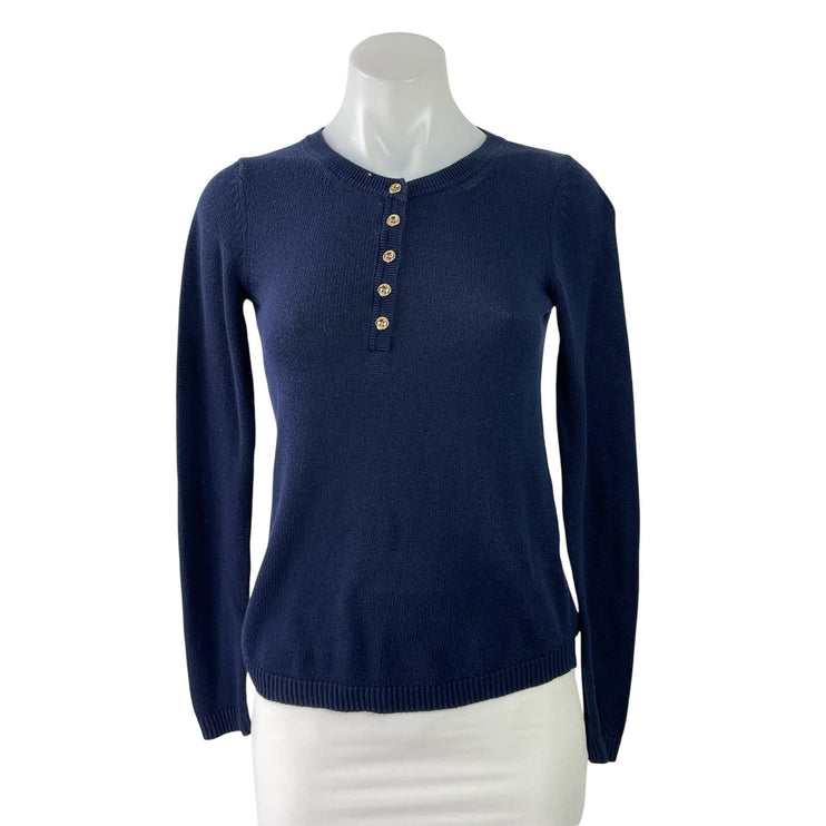 Lilly Pulitzer Womens Blue Long Sleeve Button Henley Pullover Sweater Top Sz XS