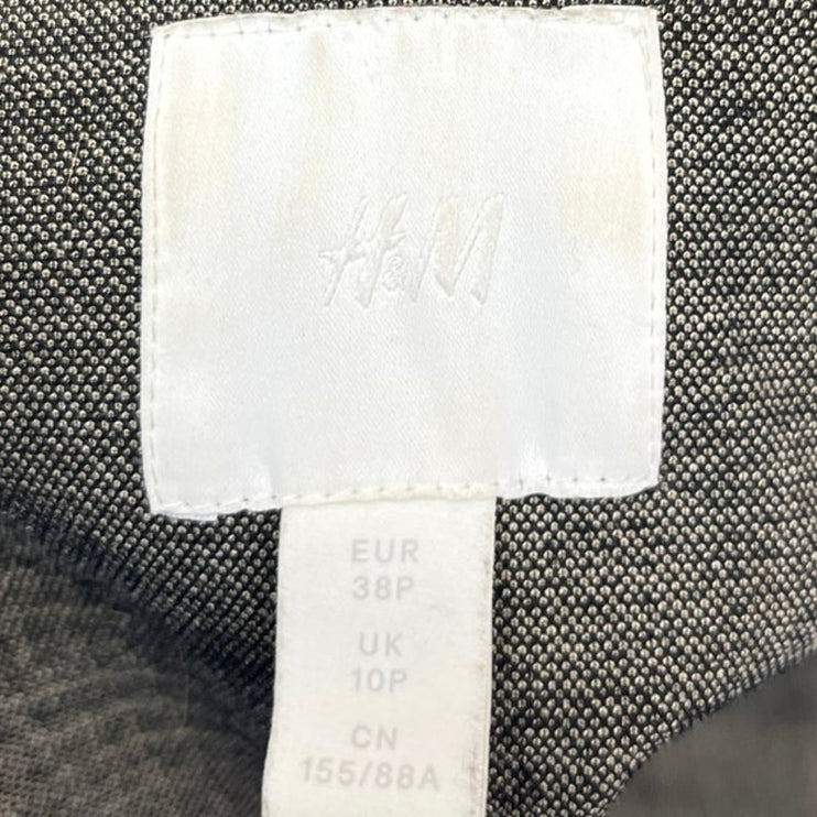 H&M Women's Brown Beige Plaid Peak Long Sleeve Blazer Coat Suit Jacket Size 6