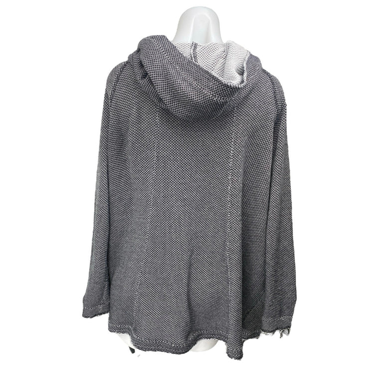 Sydney Women's Black White Knit Long Sleeve Pockets Hooded Hoodie Jacket Size M